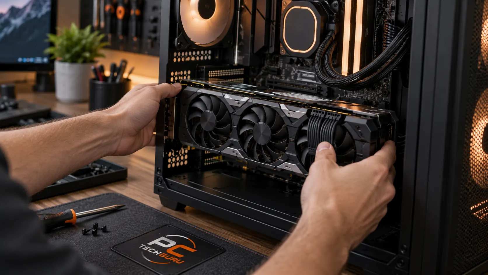 Graphics card being installed in a custom desktop PC